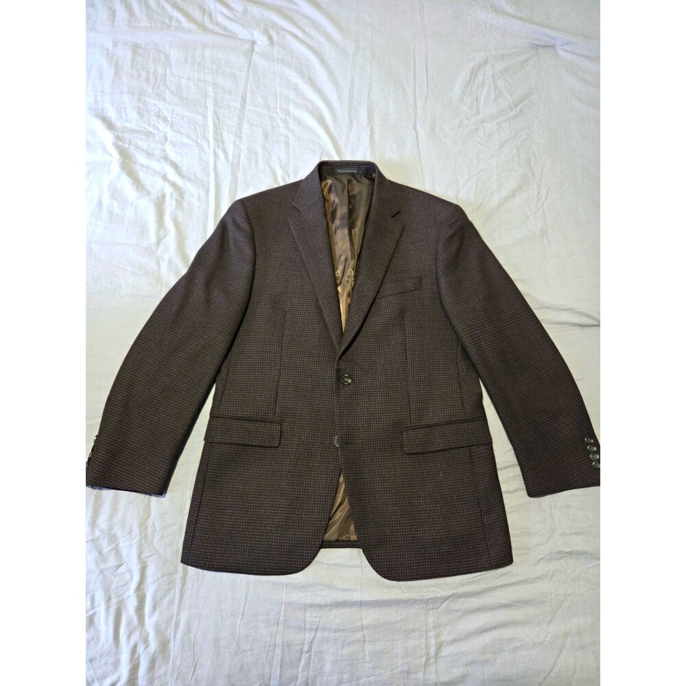 Chaps Mens Sport Coat Blazer Brown Houndstooth Two Button Notch Lapel Jacket